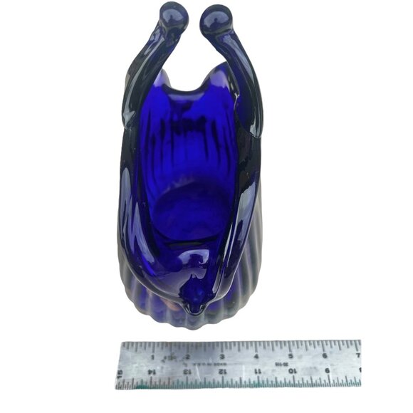 Murano Blown Glass Vase Basket Shape Cobalt Blue With Gold Sparkling Accents - Picture 15 of 15